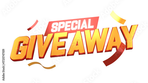3D Special Giveaway Banner with Confetti on Transparent Background Red and Gold