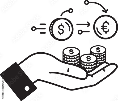 Currency exchange concept emphasizing global finance solutions and investment opportunities, a symbol of wealth transfer and investment, originally from scalable vector graphics