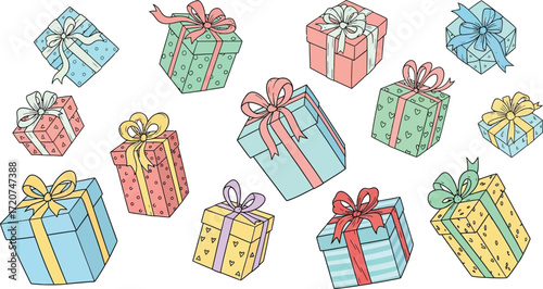 Colorful gift boxes presents for birthday christmas holiday editable vector