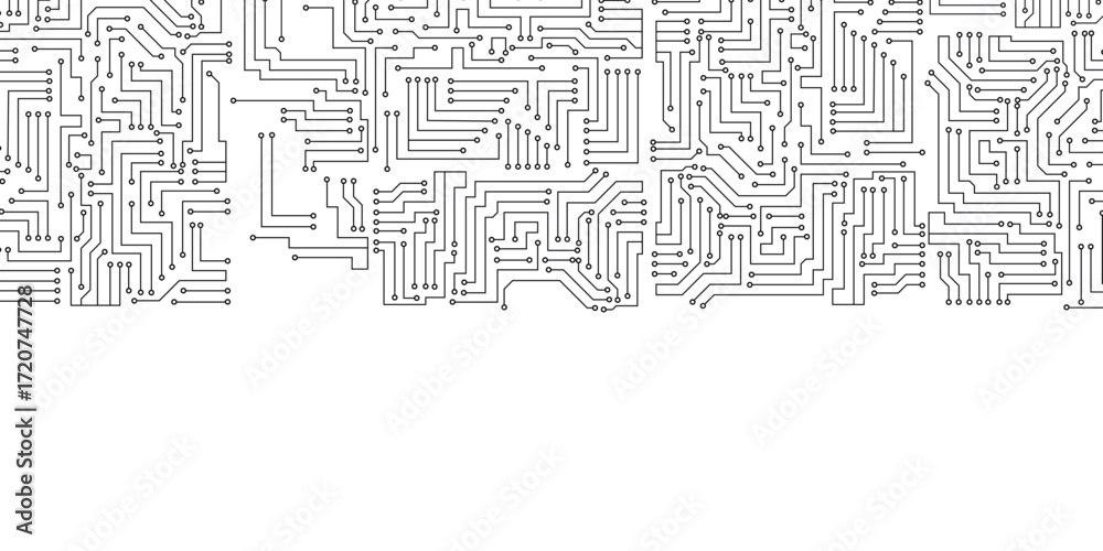 Fototapeta premium Seamless circuit board. Digital technology electrical scheme printed motherboard computer chip electronic equipment pattern texture.
