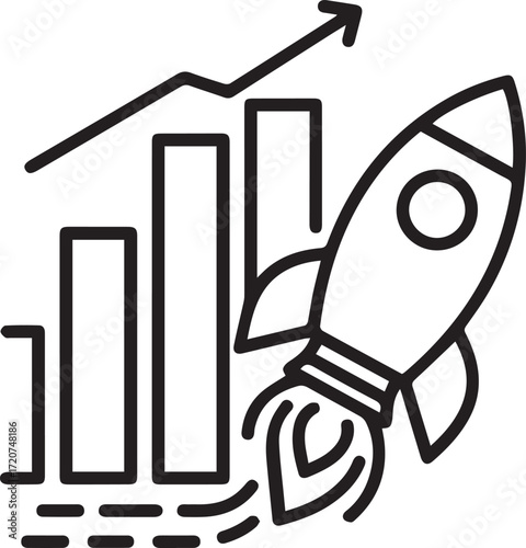 Ignite Growth with a Stunning Rocket Launching Past Bar Chart, Symbolizing Innovation and Explosive Success. Originally Vector Design!