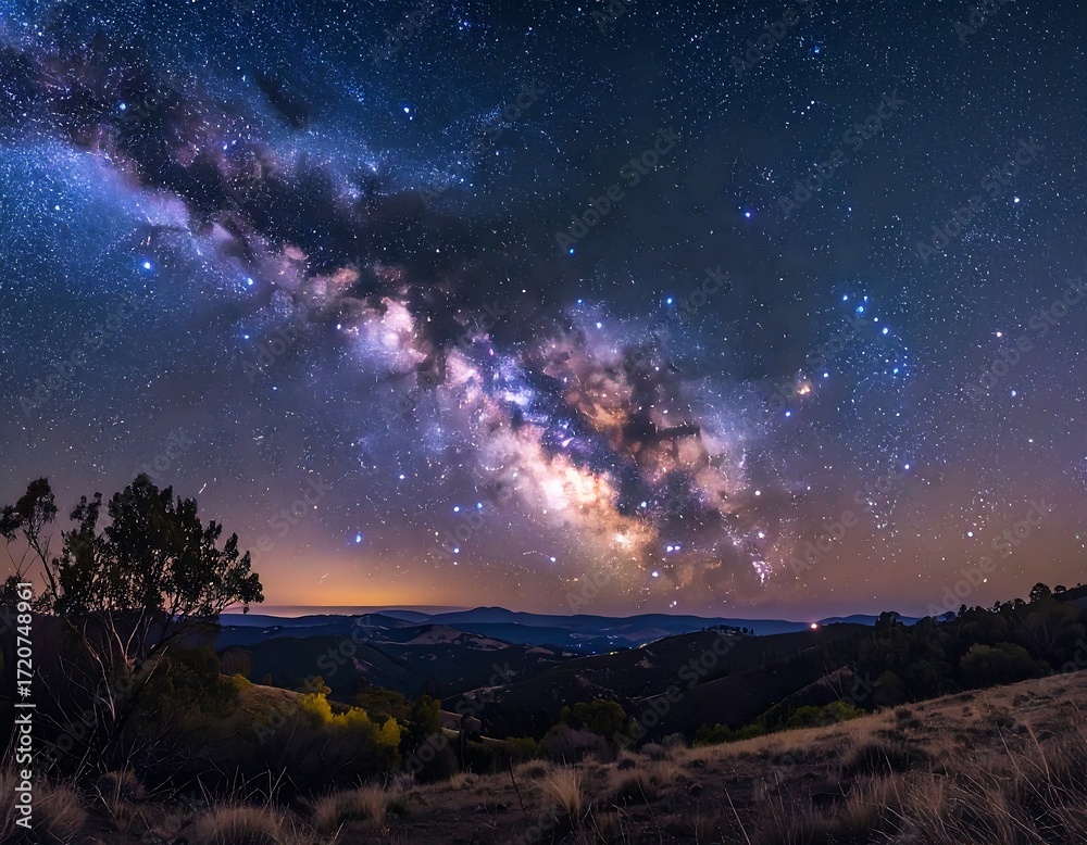 Fototapeta premium Starry Night Sky Over Landscape.