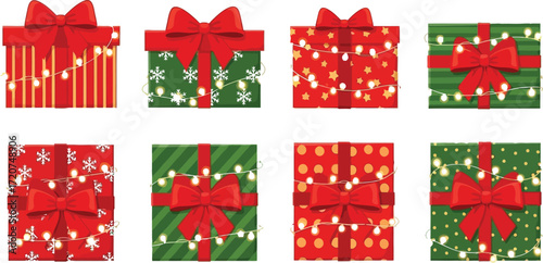 Christmas presents gift boxes with bows and lights holiday season art