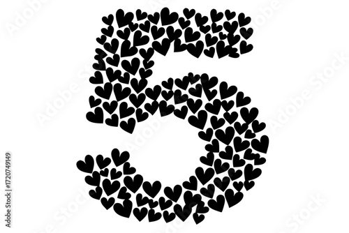 Vector art of number five made of hearts for your design