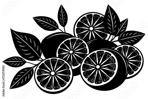 Vector art of fresh orange fruit with leaves for design