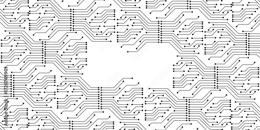 Fototapeta premium Vector micro chip, micro scheme elements design. Abstract technology, IT thematic background. Future technologies background. Circuit board pattern. Technology texture. Seamless circuit board. Vector 