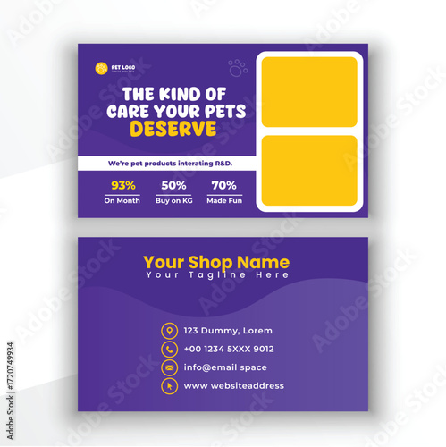 Pet care and shop  premium vector Business card or visiting card template design