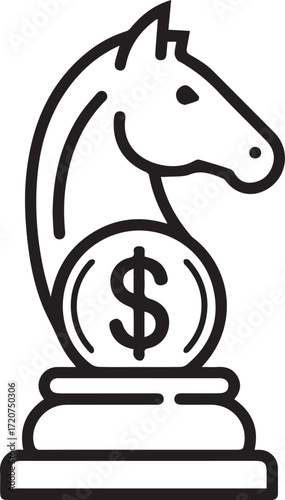 Strategic financial planning represented by a chess knight and dollar sign, symbolizing investment strategy and calculated risk for business success
