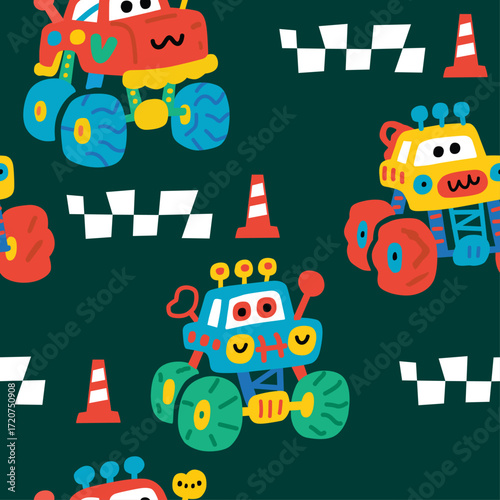 Colorful Monster Trucks Kids Cartoon Background 