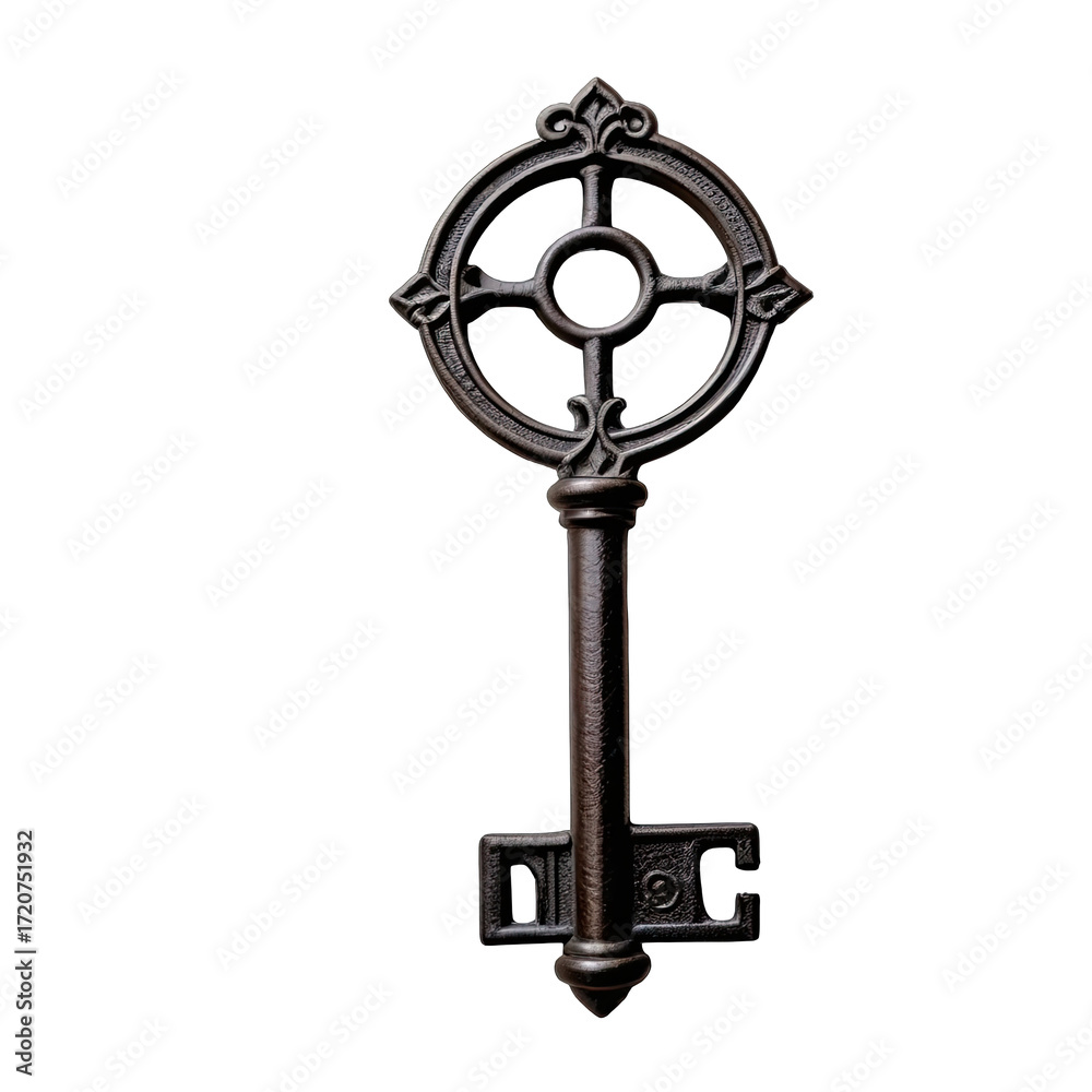 Obraz premium Dark antique key with elaborate circular design
