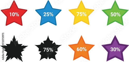 Colorful star ratings with percentages for feedback and evaluation use