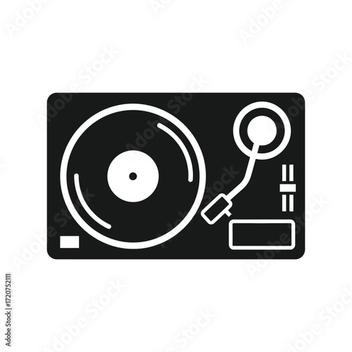 Minimalist turntable vinyl record player icon graphic top view music entertainment vector