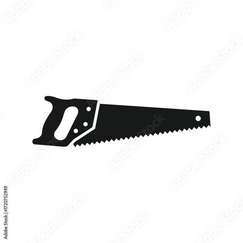 Black silhouette hand saw tool for carpentry and woodworking projects clean icon vector