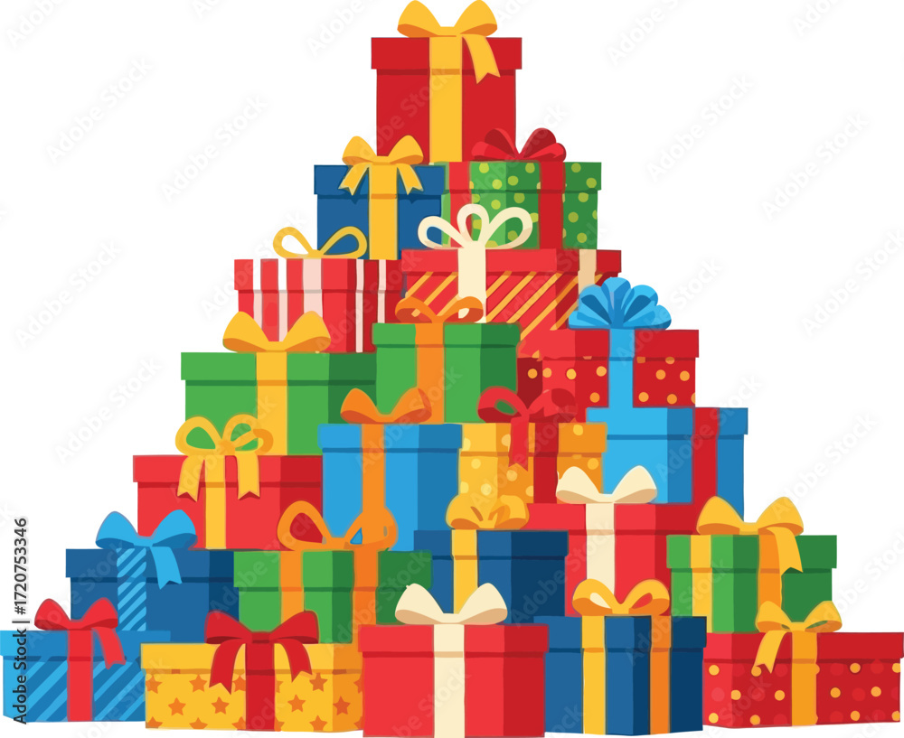 Fototapeta premium Pile of christmas presents illustration vector holiday gift boxes art
