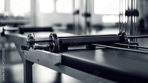 Close Up of Pilates Reform Machine in Modern Fitness Studio