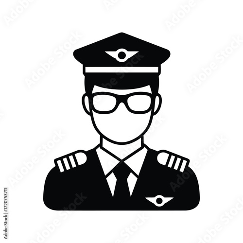 Professional pilot icon avatar uniform aviator glasses airline captain symbol vector