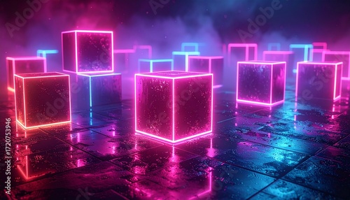  Neon Abstract Geometric Cubes