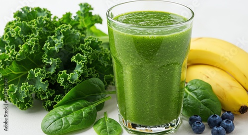 Green smoothie with kale banana and blueberries