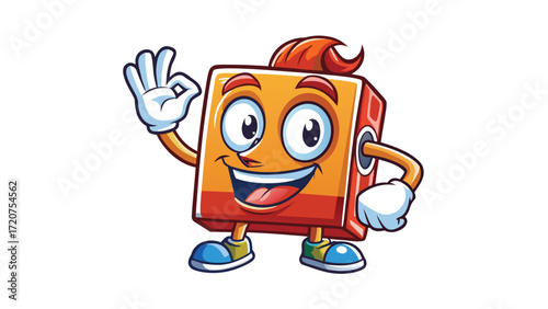 Orange character with flame hair giving ok gesture cartoon white