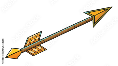 Handdrawn cartoon arrow with golden tip and fletching vector