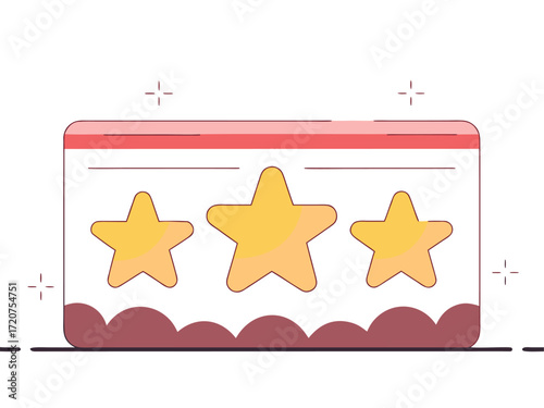 Three yellow stars on a pink and brown rectangular object rating award