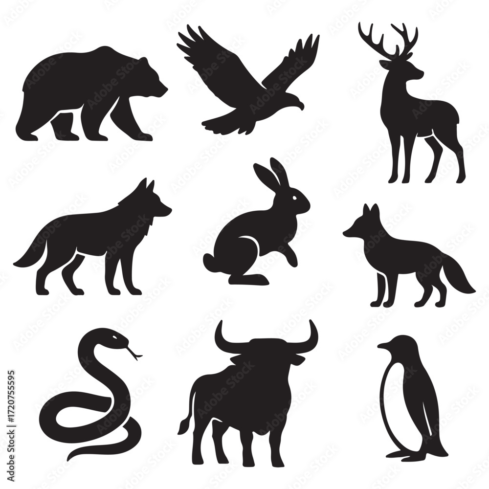 Obraz premium A black silhouette of Creative cartoon animal logo 