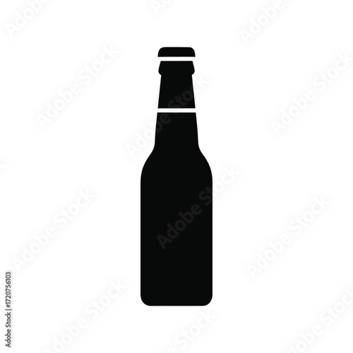 Simple silhouette icon of a tall glass beer bottle isolated on white vector