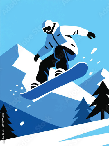 Jump Snowboard Sport Illustrator Artwork Design Template Poster