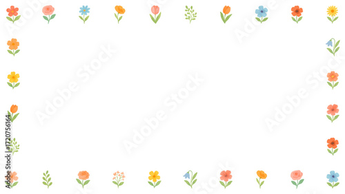 Floral frame border design, isolated background. Warm and lively watercolor flower decoration, perfect for cards and invitations