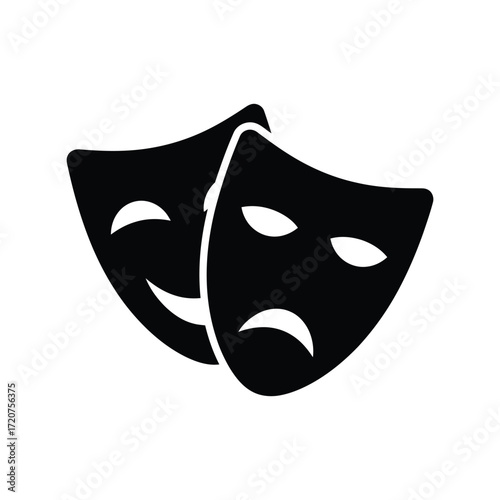 Theatre masks comedy tragedy symbol drama performance art emotions abstract icon vector