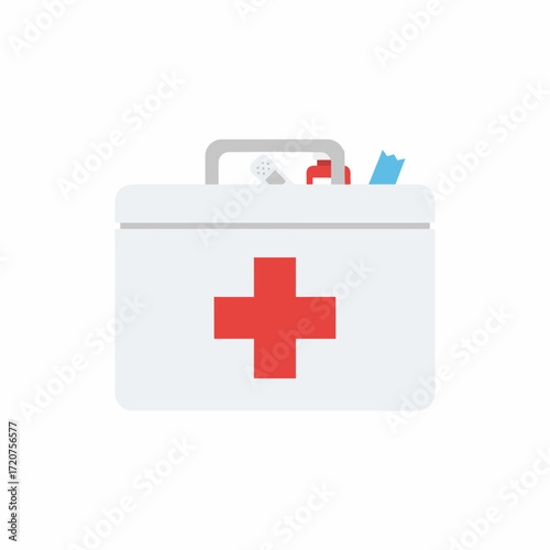 Flat Design Minimalist First Aid Kit Supplies Medical Equipment Illustration