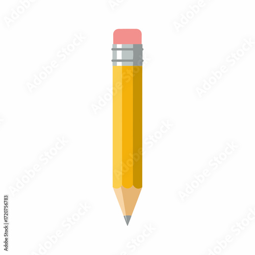 Flat Style Yellow Wooden Pencil with Eraser Stationery Element Design