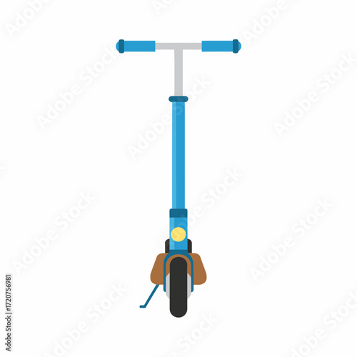 Flat Simple Blue Kick Scooter Front View Isolated Illustration