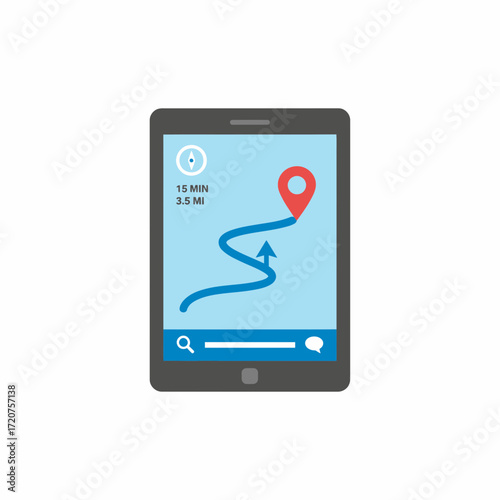 Flat Style Detailed Navigation App with Route and Location Pin Icon