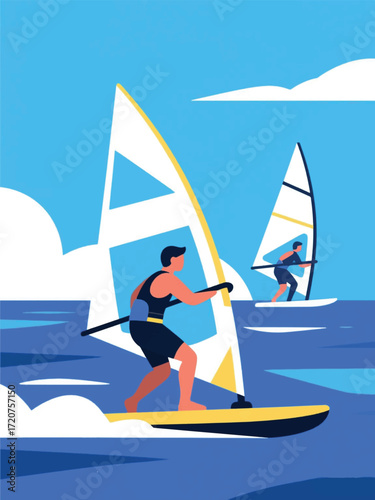 Sailing Windsurfing Sport Illustrator Artwork Design Template Poster