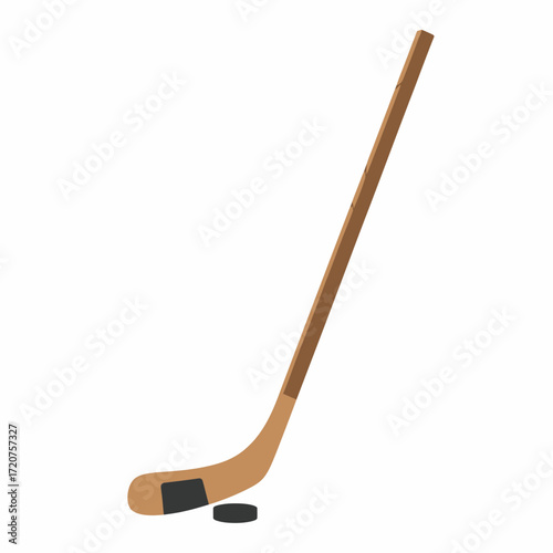Simple Flat Hockey Stick and Puck Sport Equipment Illustration