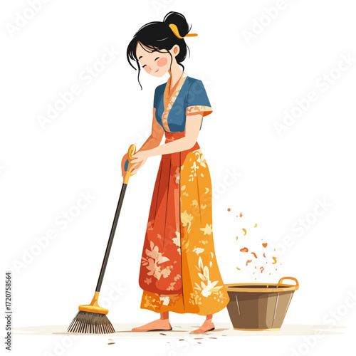 spring cleaning, new year, vector, transparent background, festival, asia, cleanliness, culture, cleaner, cleaning, work, housework, clean, worker, job, home, working
