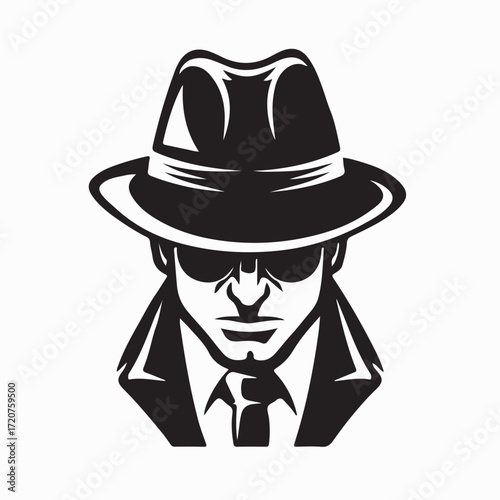 Mafia Boss Character Front View with Hat and Suit Vector Logo