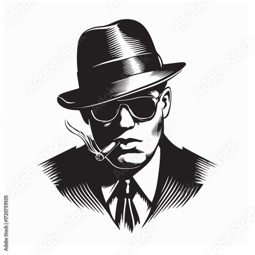 Classic Gangster or Mafia Boss Logo Front View Vector Design