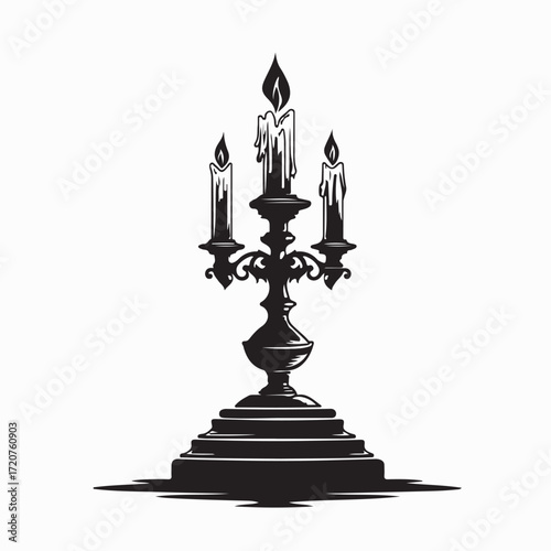 Retro Style Candle on Candlestick Vector isolated on white background