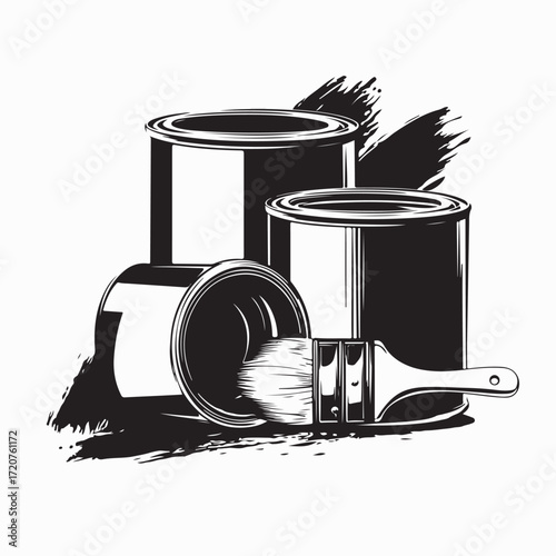 Paint Can with Brush Vector Illustration for Painting and Decoration
