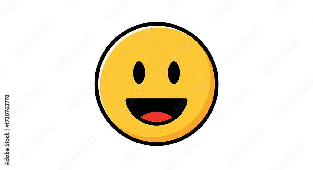Fototapeta premium Illustration of a yellow smiling face with black eyes and mouth on a white background