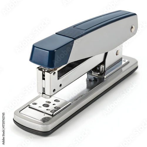 A stapler pin remover tool, used to extract staples from paper, shown isolated