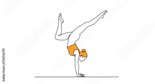 Gymnast performs a challenging handstand with legs in a split position.