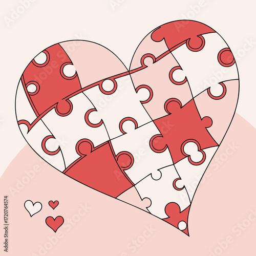 Illustration of a heart made of puzzle pieces
