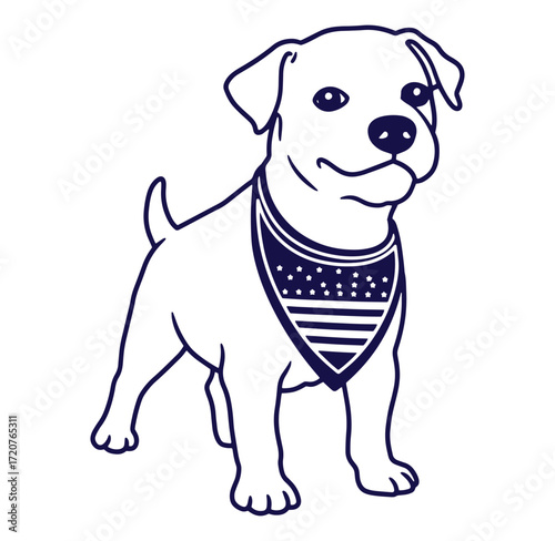 Adorable vector illustration of a patriotic dog wearing an american flag bandana
