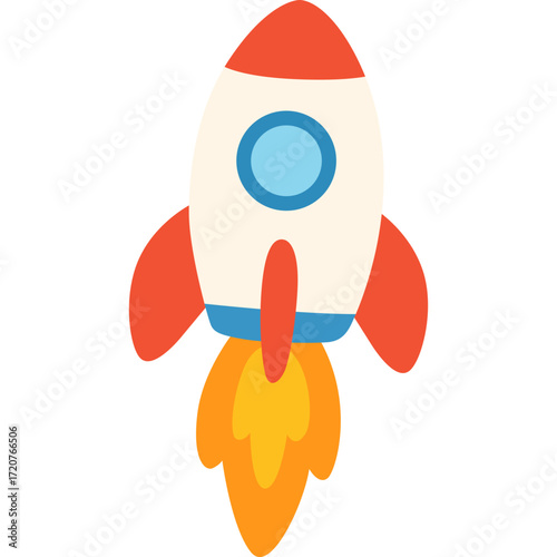 White rocket with red fins, space vehicle illustration ideal for space or adventure themes.

