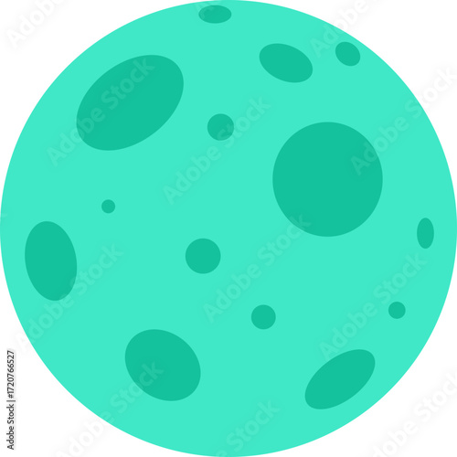 Teal planet with green spots, alien world illustration perfect for sci-fi or futuristic themes.

