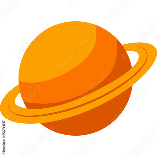 Orange planet with rings, Saturn illustration perfect for solar system or astronomy themes.

