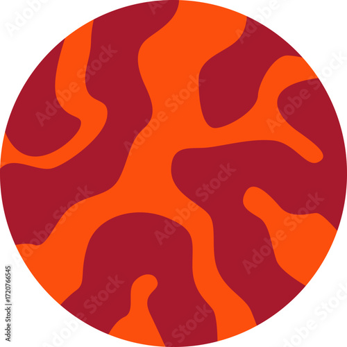 Red and orange lava planet, volcanic world illustration perfect for fantasy or sci-fi themes.

